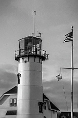 Chatham Lighthouse Tower with American Flags - BW